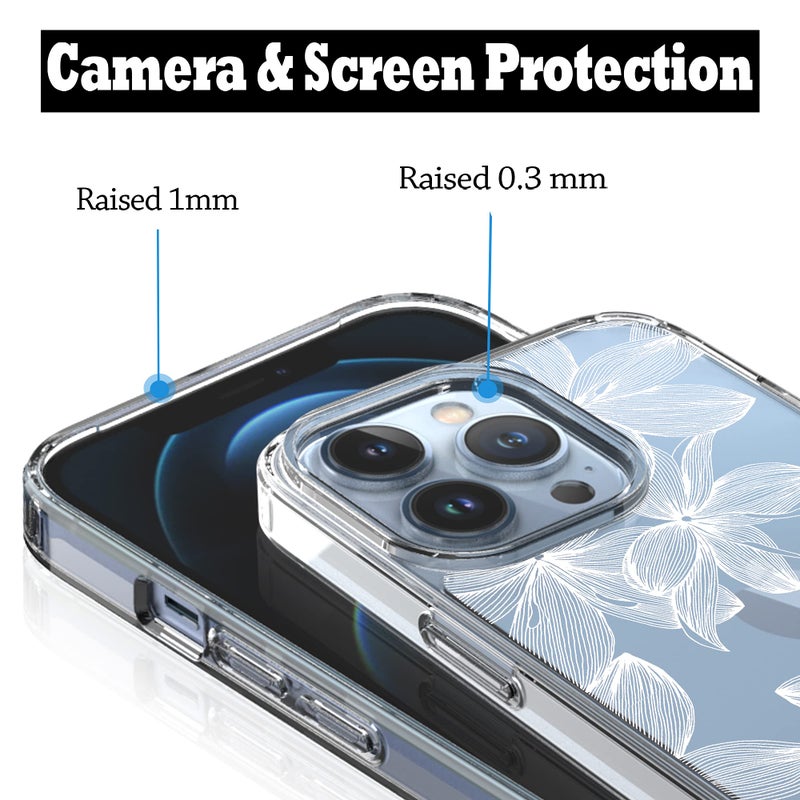 RANZ Compatible with iPhone 13 Pro Max Case, Anti-Scratch Shockproof Series Clear Hard PC+ TPU Bumper Protective Cover Case for iPhone 13 Pro Max (6.7") - White Flower - Image 5