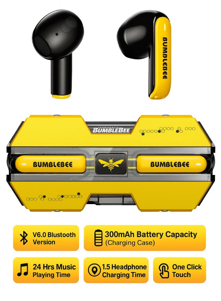 TRANSFORMERS True Wireless Earbuds, Bluetooth Earphones with Deep Bass, Smart Noise Cancelling Mic, IPX5 Waterproof in-Ear Earphones for Android & iOS TF-T01 Yellow Bumblebee Edition - Image 1