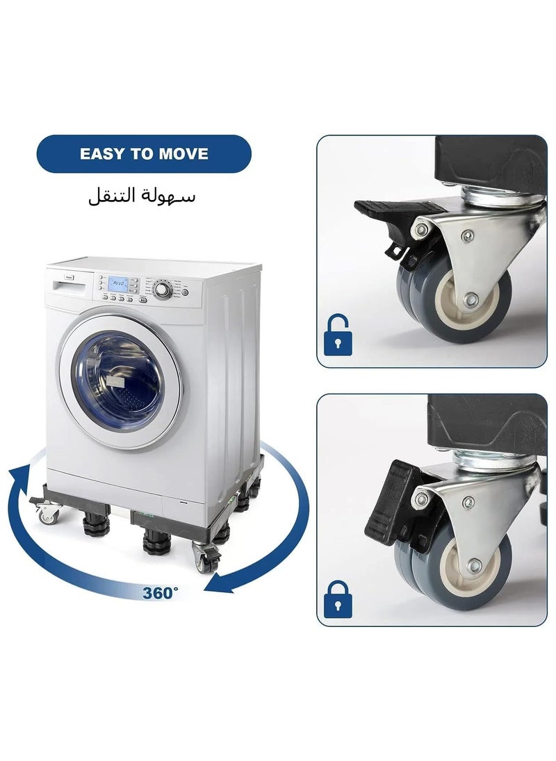XICEN - Multi-functional Double Tube Washing Machine Base, Refrigerator Stand with Movable Roller,  8 Strong Feet & 4 Locking Rubber Swivel - Image 1