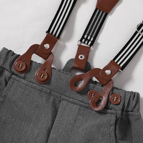 WESIDOM Baby Boy Clothes Suit 0-24M Newborn Infant Gentleman Formal Outfit, Dress Shirt+Bowtie+Beret+Suspender Pant Set - Image 3