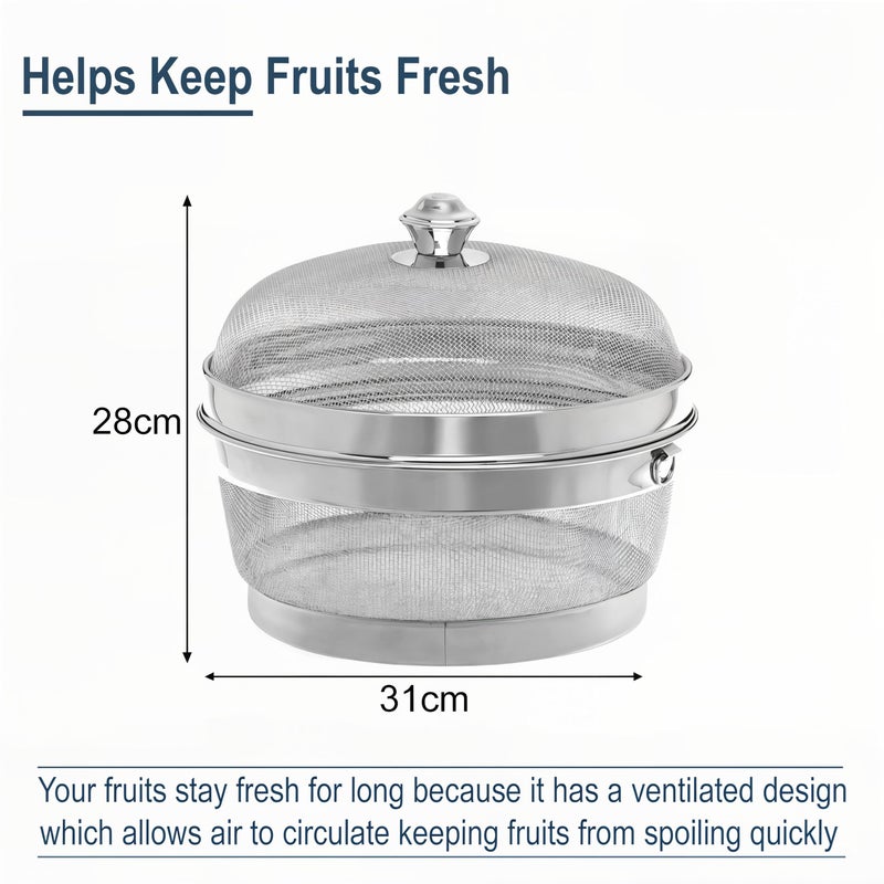Kuber Industries Stainless Steel Fruit Basket for Dining Table With Net Cover & Lid - Vegetable Organizer Bowl Storage/Holder for Kitchen - Image 3