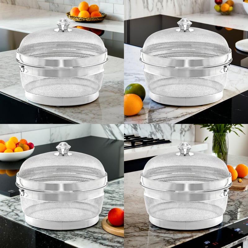 Kuber Industries Stainless Steel Fruit Basket for Dining Table With Net Cover & Lid - Vegetable Organizer Bowl Storage/Holder for Kitchen - Image 4