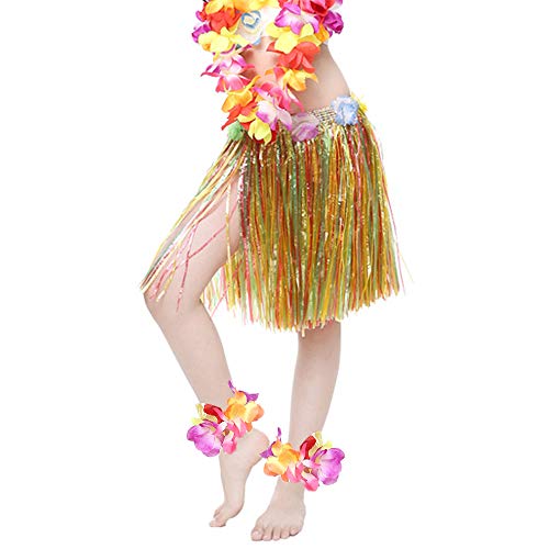 CBLUO Hawaiian Leis Flower Headband Wristbands Tropical Hawaii Luau Necklace Bracelets Hair Hoops Wreath Women Headpiece Hair Bands Cosplay Costume Summer Beach Vacation Pool Party Decoration Colorful - Image 4