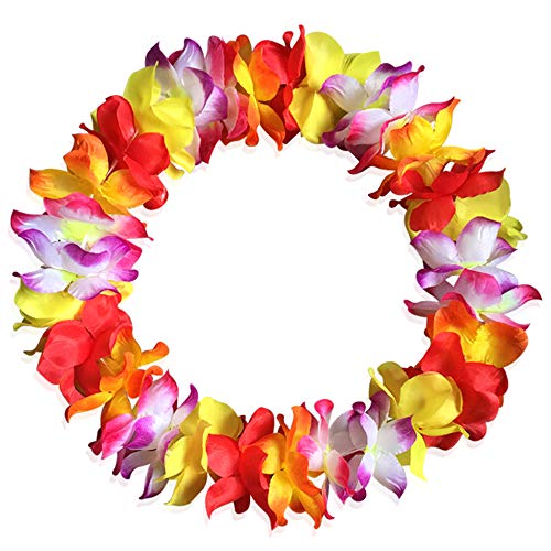 CBLUO Hawaiian Leis Flower Headband Wristbands Tropical Hawaii Luau Necklace Bracelets Hair Hoops Wreath Women Headpiece Hair Bands Cosplay Costume Summer Beach Vacation Pool Party Decoration Colorful - Image 5