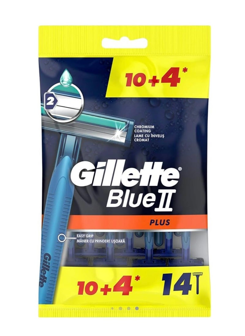 Gillette Blue II Plus Disposable Razor, 14 Count 10+4 Count  - Image 1