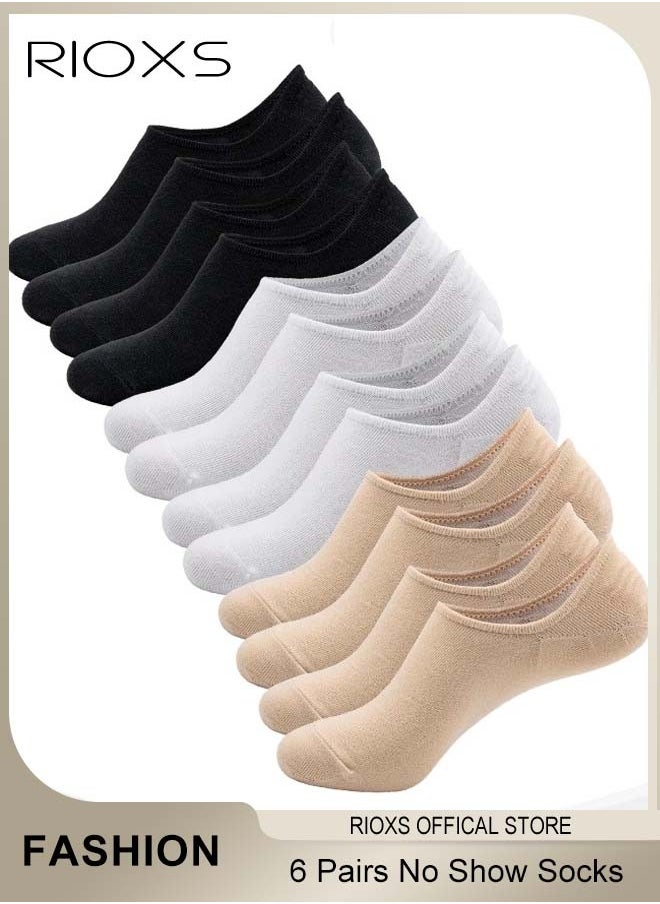 RIOXS - No Show Socks Set with 3 Basic Colors, 6 Pairs of Low-cut Liners Socks, Anti-slid Invisible Socks, High-quality Athletic Socks, Easy to Match Different Kinds of Shoes - Image 1