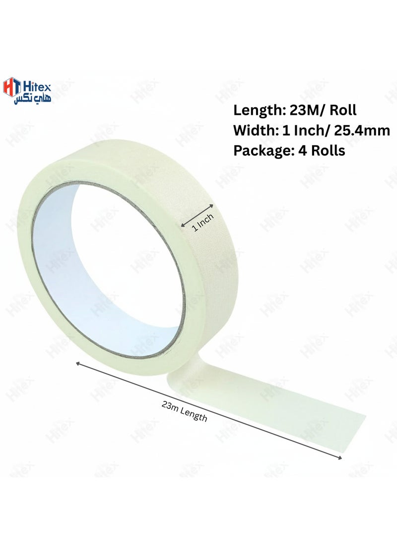 Hitex Masking Tape | 1 Inch | Pack of 4 – Multi Surface Painter’s Tape for Carpentry, Labelling & Painting | Clean Peel, No Residue, Strong Adhesion for Wood, Wall, Glass & Metal - Image 2