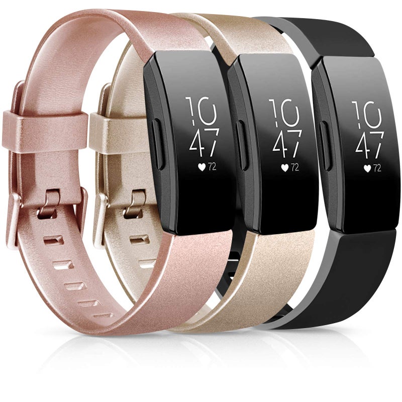 AK 3 Pack Soft TPU Bands Compatible with Fitbit Inspire 2 / HR / Ace 2 - Waterproof Sports Straps (Rose Gold/Gold/Black, Small) - Image 1