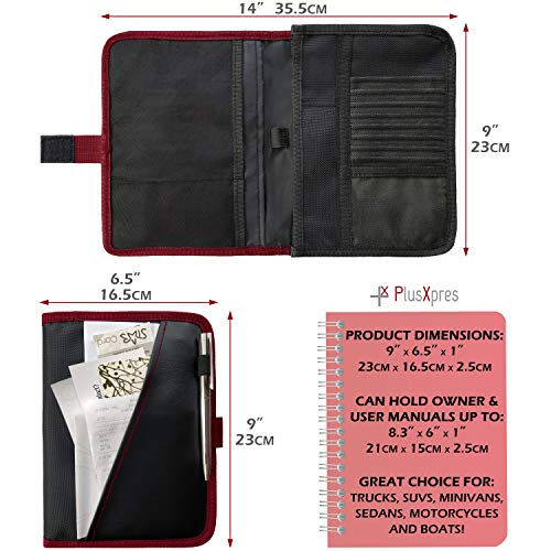 PlusXpres Glove Box Compartment Organizer - Car Document Holder - Owner Manual Case Pouch - Vehicle Storage Wallet for Registration & Insurance Card - Premium Auto Paperwork Holder - Log Book included - Red - Image 4