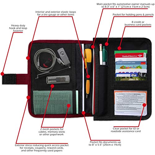 PlusXpres Glove Box Compartment Organizer - Car Document Holder - Owner Manual Case Pouch - Vehicle Storage Wallet for Registration & Insurance Card - Premium Auto Paperwork Holder - Log Book included - Red - Image 3