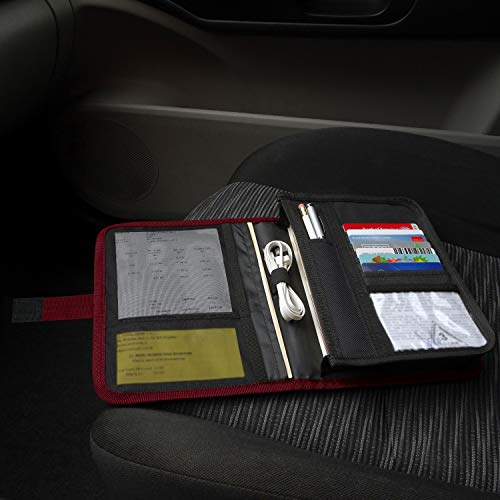 PlusXpres Glove Box Compartment Organizer - Car Document Holder - Owner Manual Case Pouch - Vehicle Storage Wallet for Registration & Insurance Card - Premium Auto Paperwork Holder - Log Book included - Red - Image 5