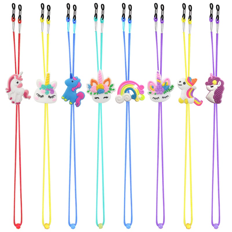 SKYCOOOOL Kids Glasses Strap 8PCS Unicorn Rainbow Adjuster Stretchy Eyeglass Strap for Boys Girls