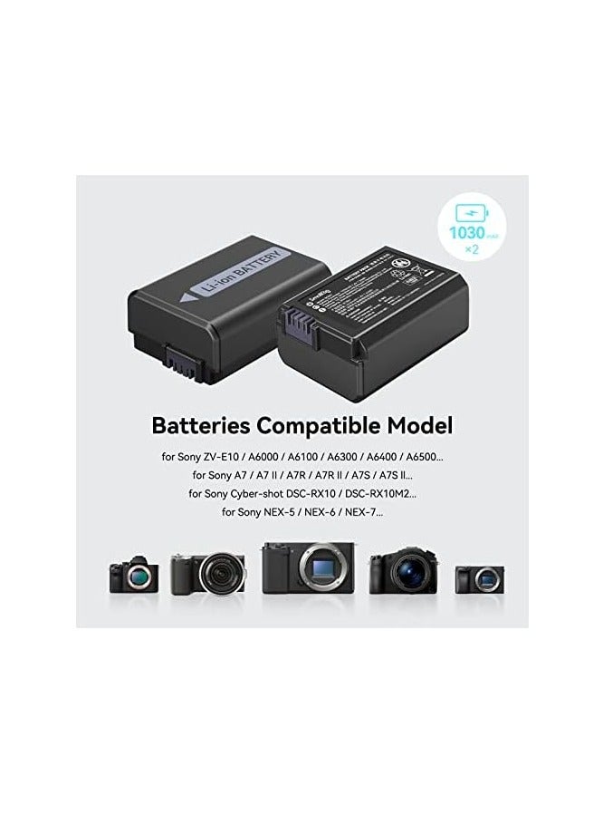 SmallRig NP-FW50 Camera Battery Charger Set for Sony ZV-E10, A6400, A7, A7 II | Double Slot NP-FW50 Battery Charger | 1030mAh Rechargeable Batteries - Image 3