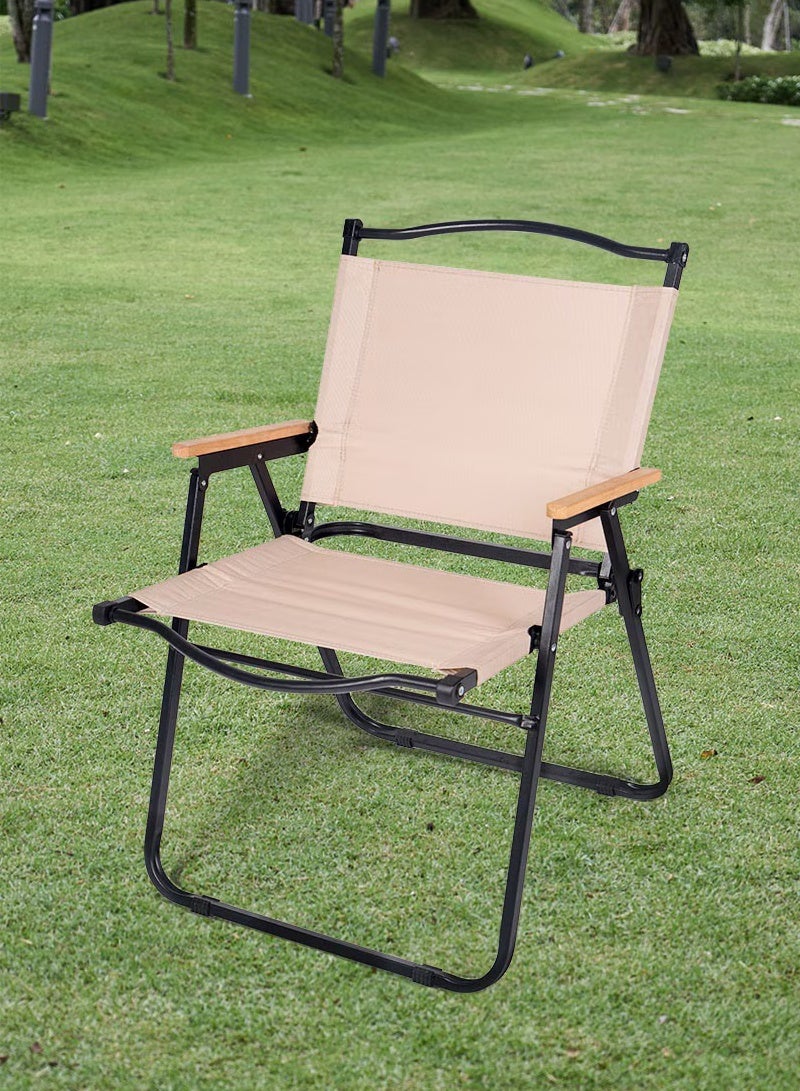 إيه جي دي كرسي تخييم مريح للأنشطة الخارجية، قابل للطي بمسند للظهر والذراعين، أسود/ذهبي - Image 1