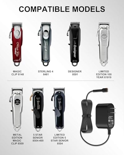 WUKUR Replacement for Wahl Magic Clipper Cordless Charger, 4V Clipper Charger Compatible with Wahl 8164/8591/8148/8504, 5-Star Magic Clip Cordless Trimmer, 1919 100 Year Hair Clipper - Image 2