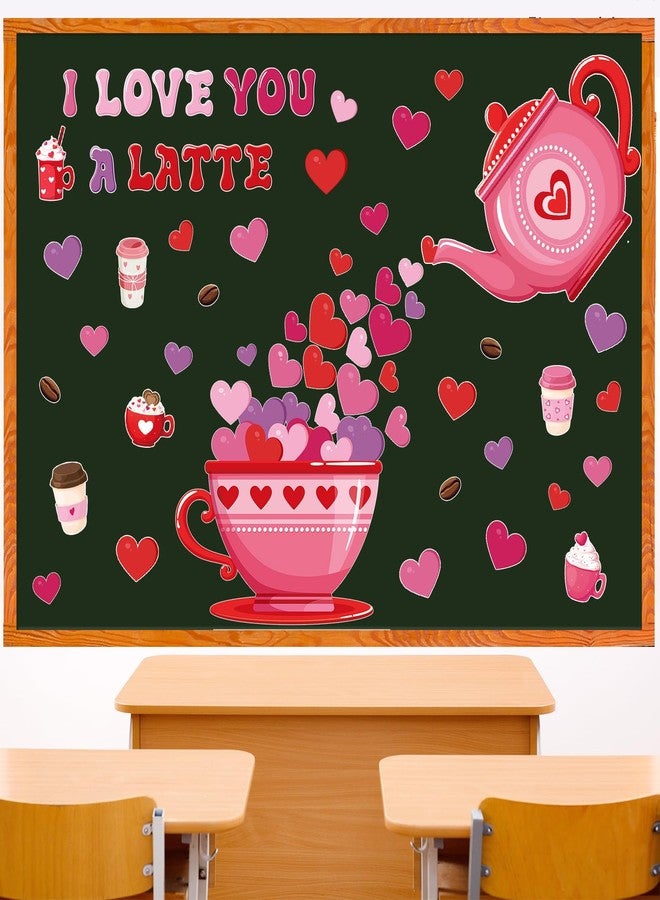 Epakh Valentines Bulletin Board Decorations Set Heart Paper Cutouts Pink Red Love Cardboard Cutouts I Love You a Latte Coffee Classroom Decorations for Door Chalkboard Wall School Party Supplies - Image 1