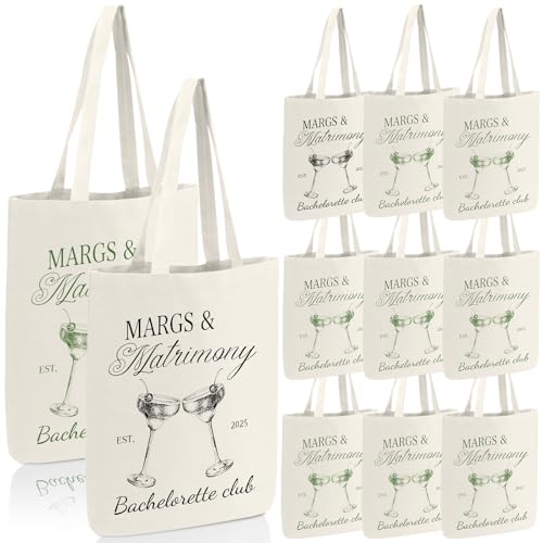 Jiytivity 12 Pcs Margs and Matrimony Bachelorette Bags Beach Bachelorette Tote Bag Bridesmaid Tote Bag for Bridesmaid Bridal Shower Wedding Birthday Tote Bride Beach Canvas Bag Coastal Favor Supplies - Image 1