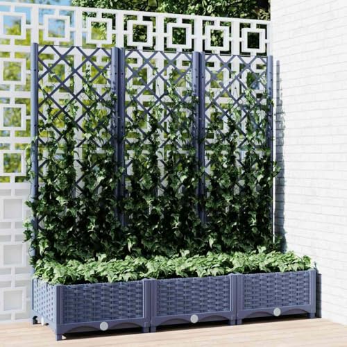 vidaXL Garden Planter with Trellis Flower Box Outdoor Planter Raised Bed for Patio Balcony Terrace Backyard Plant Pot Blue Gray PP - Image 3