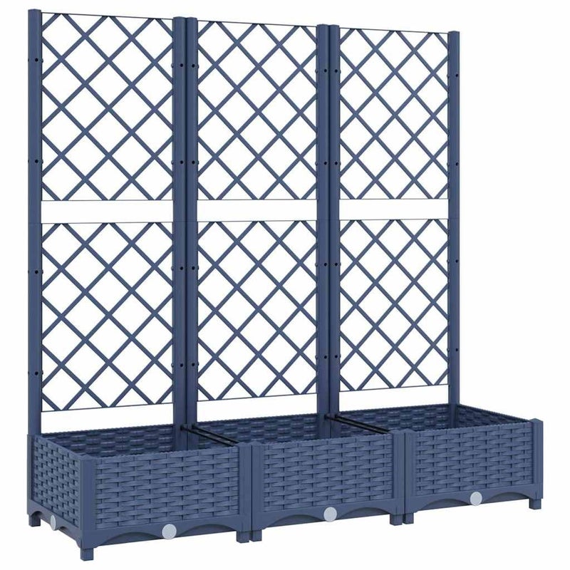 vidaXL Garden Planter with Trellis Flower Box Outdoor Planter Raised Bed for Patio Balcony Terrace Backyard Plant Pot Blue Gray PP - Image 2