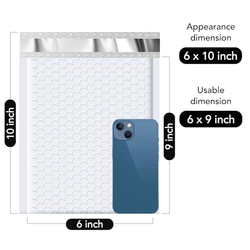 Fuxury Bubble Mailers 6x10 Inch White 50 Pack Padded Envelopes Usable Size 6x9" Thick Mailing Envelopes Bubble Opaque Padded Mailers Shipping Bags for Mailing Jewelry Makeup Small Business#0 - Image 2