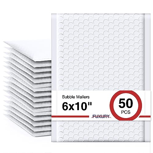 Fuxury Bubble Mailers 6x10 Inch White 50 Pack Padded Envelopes Usable Size 6x9" Thick Mailing Envelopes Bubble Opaque Padded Mailers Shipping Bags for Mailing Jewelry Makeup Small Business#0 - Image 1