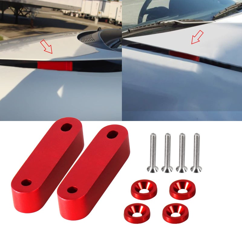 YESHMA Front Hood Vent Space Riser Spacer Modification Kit Hood Riser Compatible with Honda Civic Acura Integra Aluminum Alloy Car Hood Vent Spacer Riser for CRX Del Sol Red - Image 3