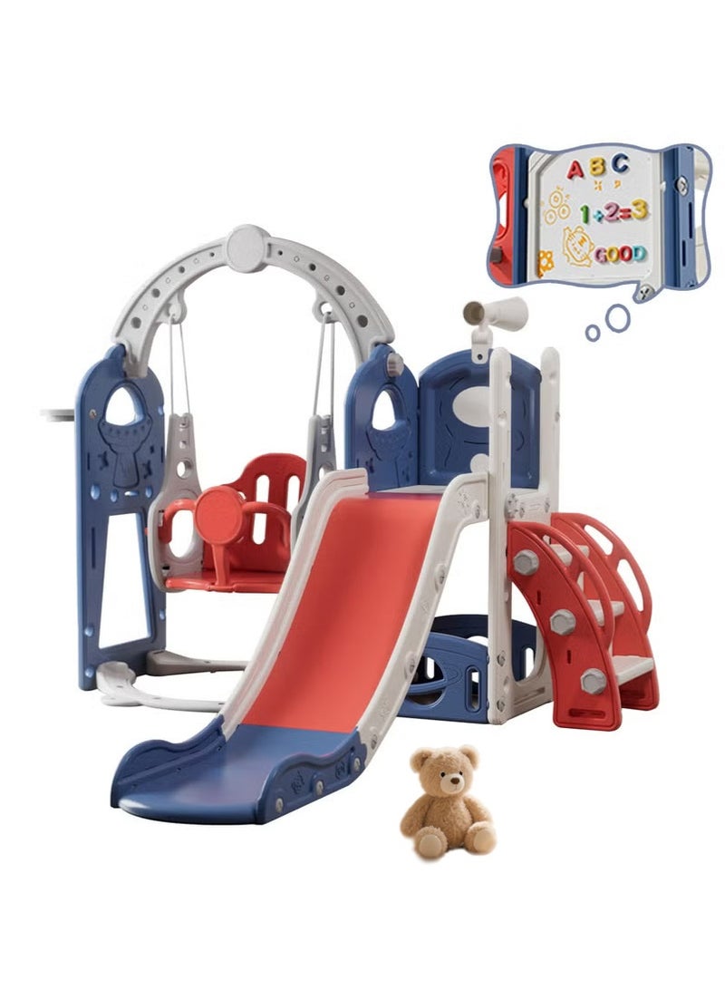 NEWLAN 7-in-1 Kids Slide Set with Slide, Swing, Climbing Frame, Basketball Hoop, Telescope, Drawing Board & Storage Cabinet - Kids Swing And Slide Set 170*155*118 cm - Image 1