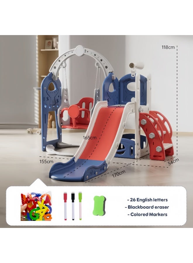 NEWLAN 7-in-1 Kids Slide Set with Slide, Swing, Climbing Frame, Basketball Hoop, Telescope, Drawing Board & Storage Cabinet - Kids Swing And Slide Set 170*155*118 cm - Image 2