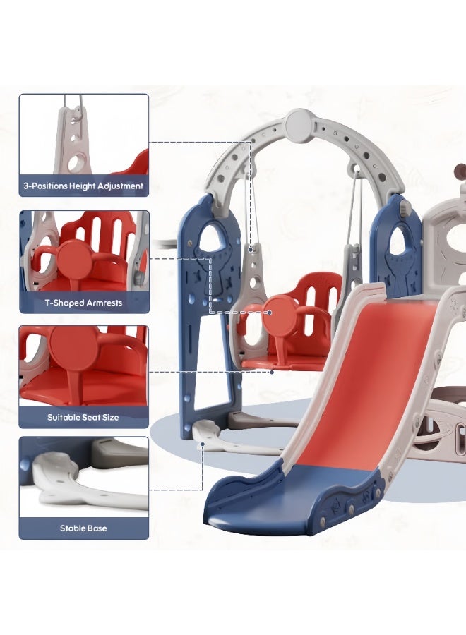 NEWLAN 7-in-1 Kids Slide Set with Slide, Swing, Climbing Frame, Basketball Hoop, Telescope, Drawing Board & Storage Cabinet - Kids Swing And Slide Set 170*155*118 cm - Image 4