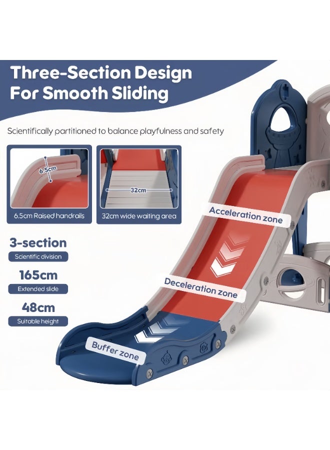 NEWLAN 7-in-1 Kids Slide Set with Slide, Swing, Climbing Frame, Basketball Hoop, Telescope, Drawing Board & Storage Cabinet - Kids Swing And Slide Set 170*155*118 cm - Image 5