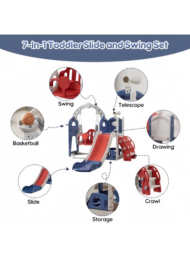 NEWLAN 7-in-1 Kids Slide Set with Slide, Swing, Climbing Frame, Basketball Hoop, Telescope, Drawing Board & Storage Cabinet - Kids Swing And Slide Set 170*155*118 cm - Image 3