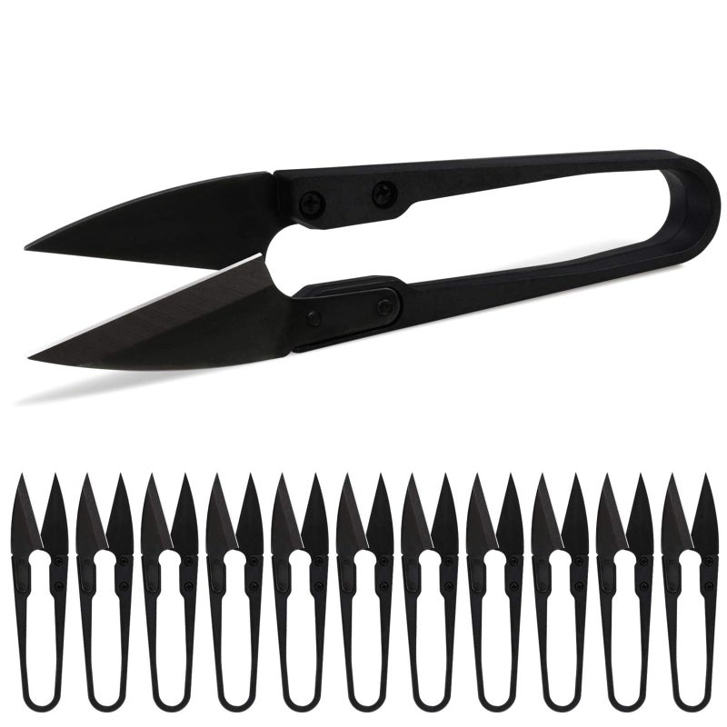 12PCS Sewing Scissors Set 4" Carbon Steel Trimming Nipper Yarn Lightweight Thread Cutter Portable Mini Embroidery Clipper Stitching Snip for DIY Black - Image 1