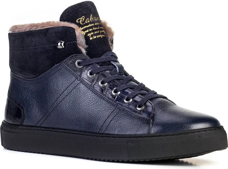 Cabani Osaka Real Leather & Fur Sneaker Men's Boots 454K1508 Navy Blue