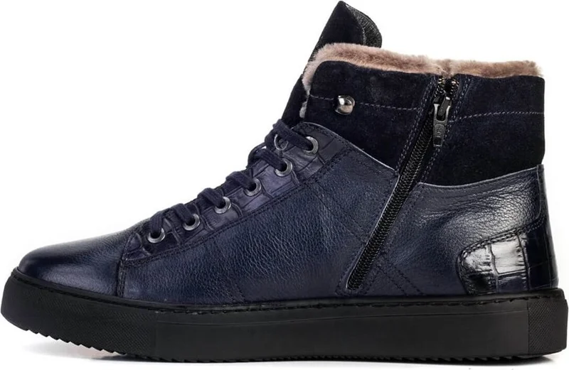 Cabani Osaka Real Leather & Fur Sneaker Men's Boots 454K1508 Navy Blue