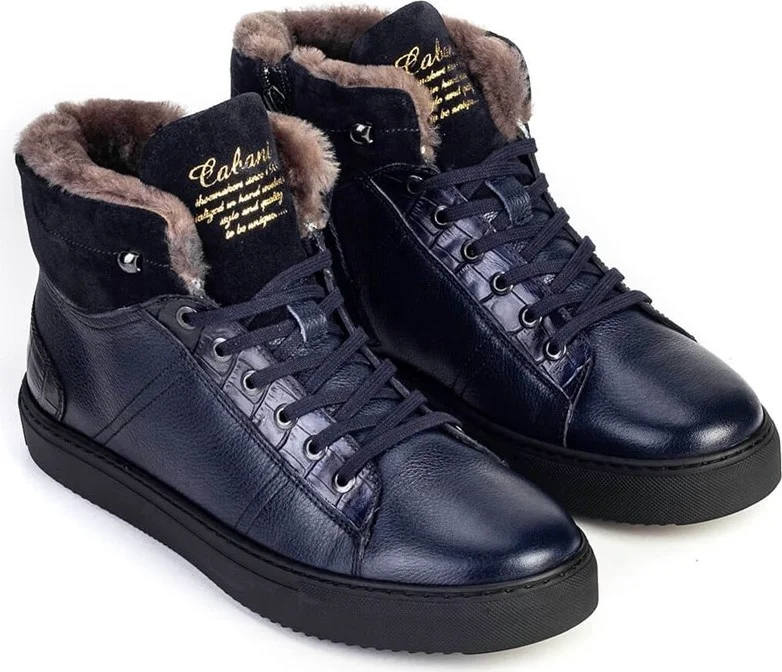 Cabani Osaka Real Leather & Fur Sneaker Men's Boots 454K1508 Navy Blue