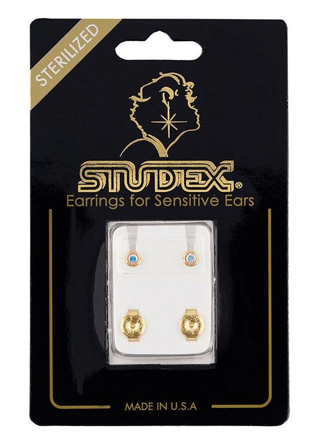 Studex - 3MM Rainbow Crystal Bezel 24K Pure Gold Plated Ear Studs - Image 1