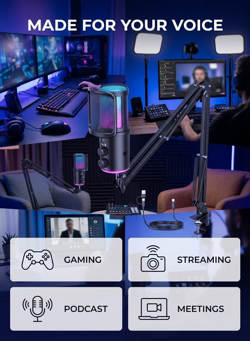 DRAKLAW Gaming USB Microphone, Noise Cancellation Condenser Mic with Mute,Boom Arm Mic-Reverb Adjustment, Monitoring for Streaming, Podcasting, Discord, YouTube,PC, Computer, PS4, PS5, Mac - Image 4