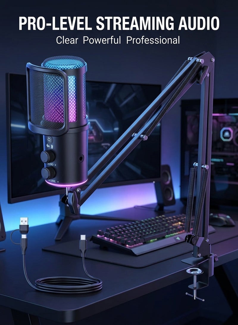 DRAKLAW Gaming USB Microphone, Noise Cancellation Condenser Mic with Mute,Boom Arm Mic-Reverb Adjustment, Monitoring for Streaming, Podcasting, Discord, YouTube,PC, Computer, PS4, PS5, Mac - Image 5