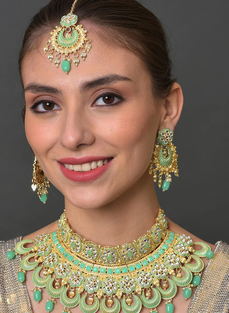 SOHI Green Stone-Studded Artificial Jewellery Set