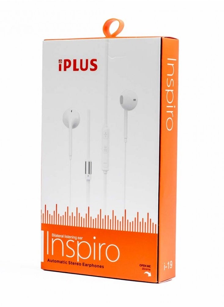 iplus iPlus Inspiro i-19 Automatic Stereo Earphones with 20Hz-20kHz Frequency Range, 6.5mm Microphone, 109dB Sensitivity,1.2m Wired Earphone  - Image 1