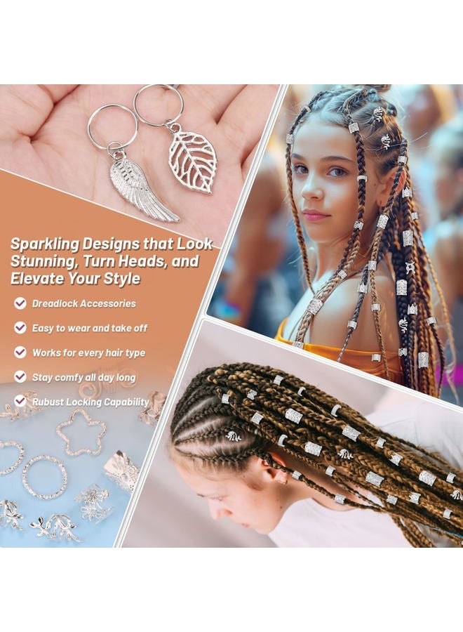 Jollidecor 323 Pcs Silver Hair Jewelry for Braids, Dreadlocks, Twists and Locs, Adjustable Cuffs Rings and Charms Beads Accessories for Women Men, Perfect for Parties, Weddings, Festivals and Daily Wear - Image 3