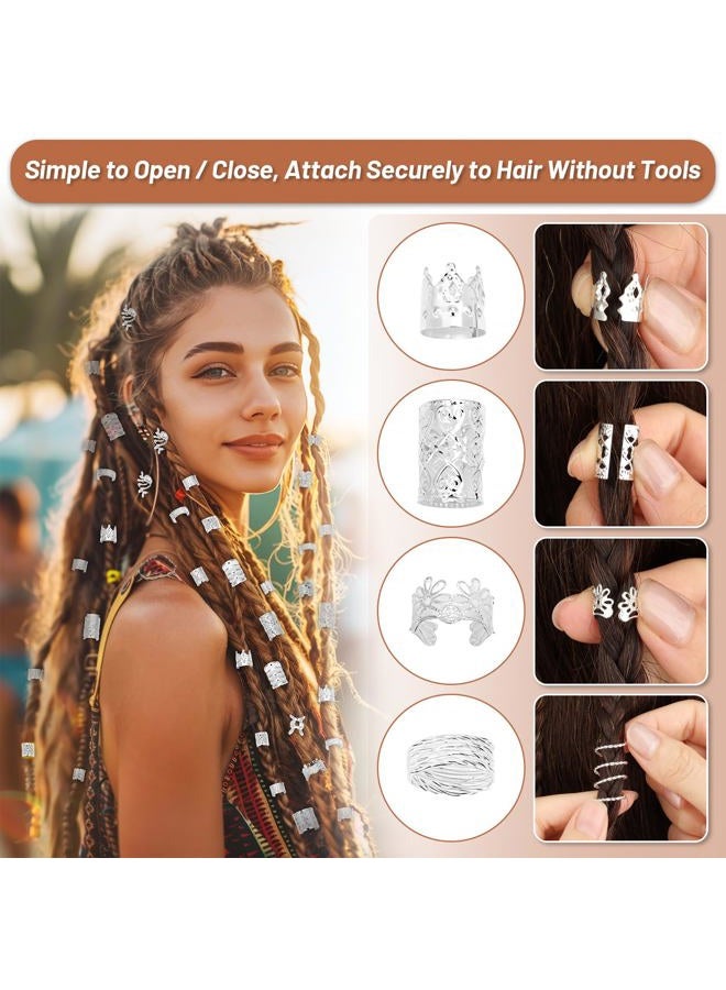 Jollidecor 323 Pcs Silver Hair Jewelry for Braids, Dreadlocks, Twists and Locs, Adjustable Cuffs Rings and Charms Beads Accessories for Women Men, Perfect for Parties, Weddings, Festivals and Daily Wear - Image 4