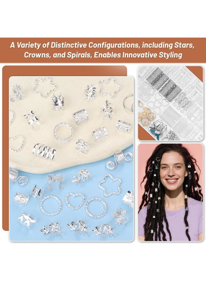 Jollidecor 323 Pcs Silver Hair Jewelry for Braids, Dreadlocks, Twists and Locs, Adjustable Cuffs Rings and Charms Beads Accessories for Women Men, Perfect for Parties, Weddings, Festivals and Daily Wear - Image 5