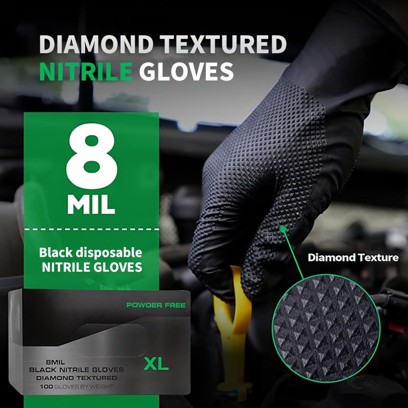 30 PCS Black Diamond Textured Disposable Nitrile Gloves Powder Free Latex Free Cleaning Supplies For Home Car Wash Non Slip - Image 2