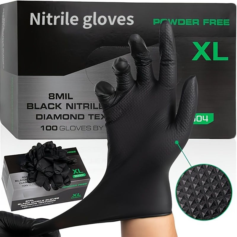 30 PCS Black Diamond Textured Disposable Nitrile Gloves Powder Free Latex Free Cleaning Supplies For Home Car Wash Non Slip - Image 1