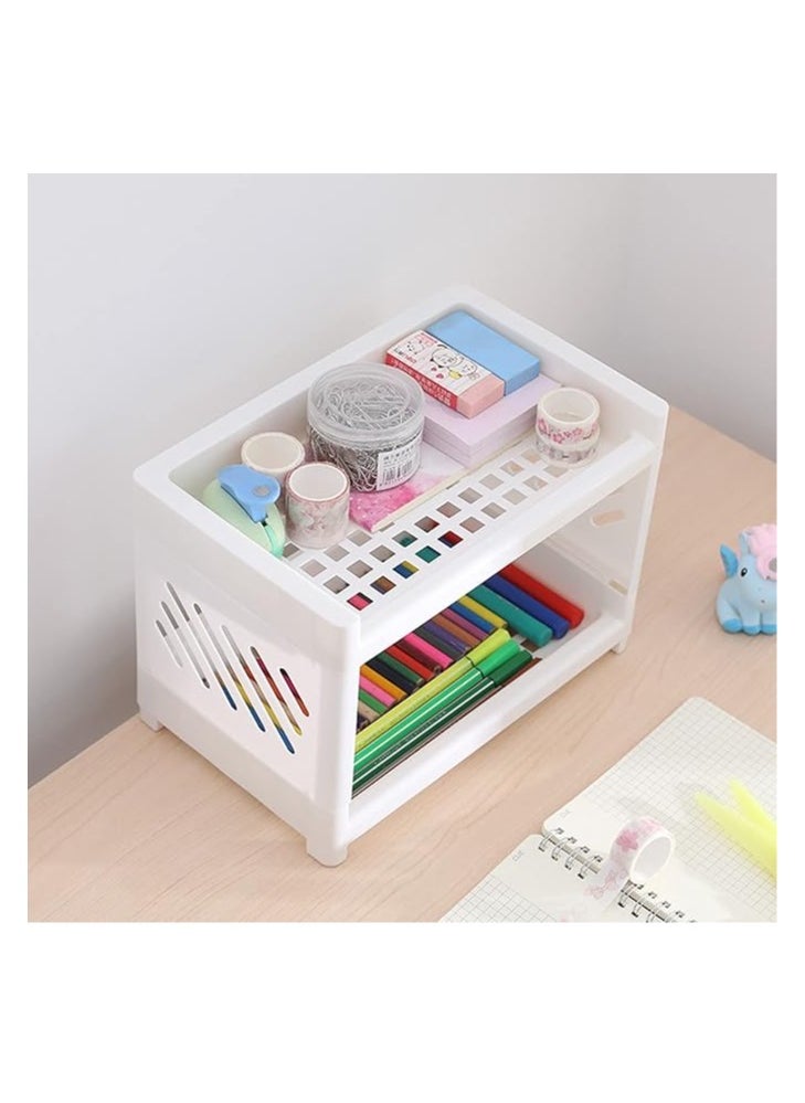 Arabest Desk Storage Rack, Desk Organizer Shelf Top Shelf Stand Plastic Bathroom Countertop Organizer Corner Shelf Bedroom Storage Tray Storage Shelf Storage Box Toiletries  - Image 2