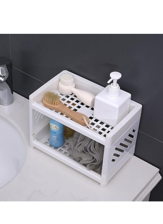 Arabest Desk Storage Rack, Desk Organizer Shelf Top Shelf Stand Plastic Bathroom Countertop Organizer Corner Shelf Bedroom Storage Tray Storage Shelf Storage Box Toiletries  - Image 4
