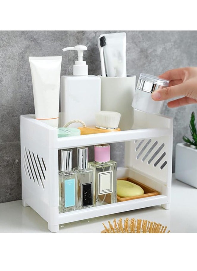 Arabest Desk Storage Rack, Desk Organizer Shelf Top Shelf Stand Plastic Bathroom Countertop Organizer Corner Shelf Bedroom Storage Tray Storage Shelf Storage Box Toiletries  - Image 5