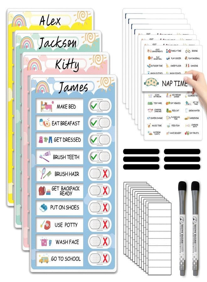 CustomMaster 4 in 1 Namable Chore Chart for Kids, Dry Erase Morning/Bedtime Routine Chart for Kids for Refrigerator, Magnetic Visual Schedule for Kids Toddlers to Do List Checklist for Multiple Kids - Image 1