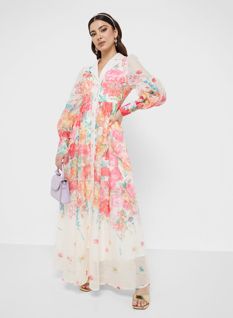 خزانة فستان شيفون مطبوع بالزهور - Image 1